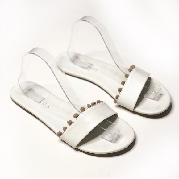 Tkees Alex Pompom Leather Slide Sandals White 10 - Picture 1 of 5